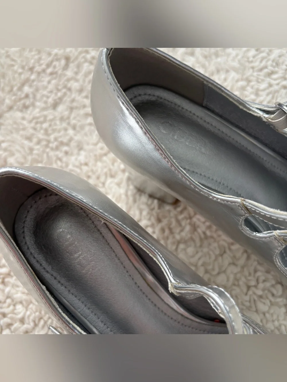 Cider Metallic Silver Double-Strap Mary Jane Block Heels
